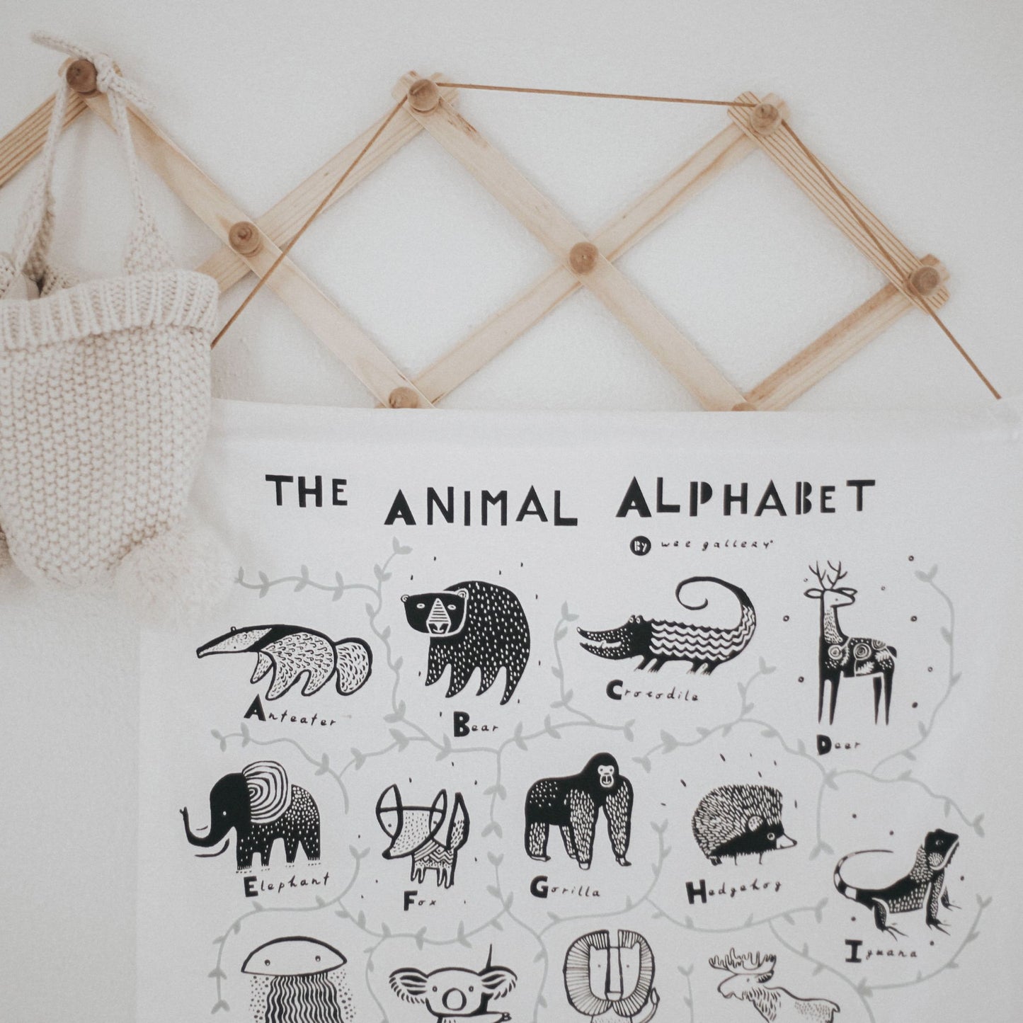 Animal Alphabet Wall Hanging - hanging on cord thread