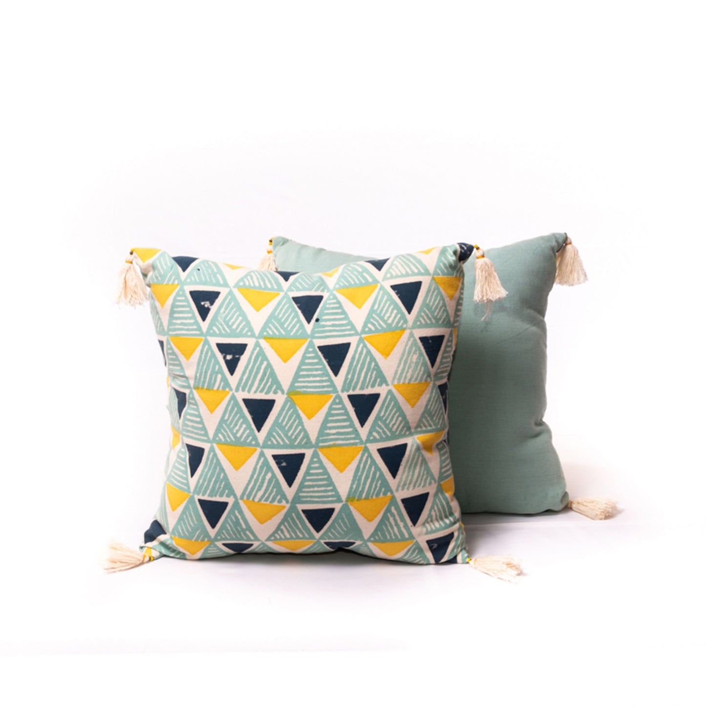 Handmade and Fair Trade Block Print Cushion - front and back