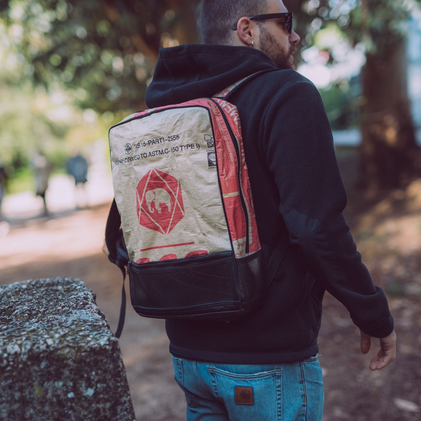 Brixton Backpack made from Recycled Materials - man wears recycled backpack
