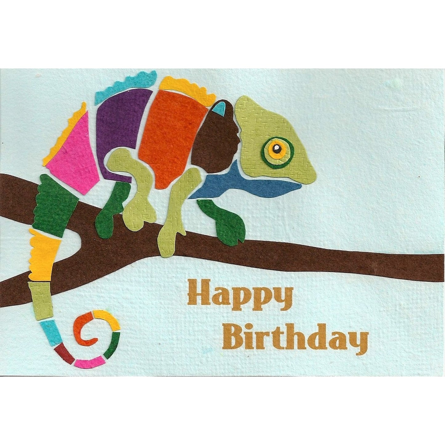 Chameleon handmade and recycled birthday card