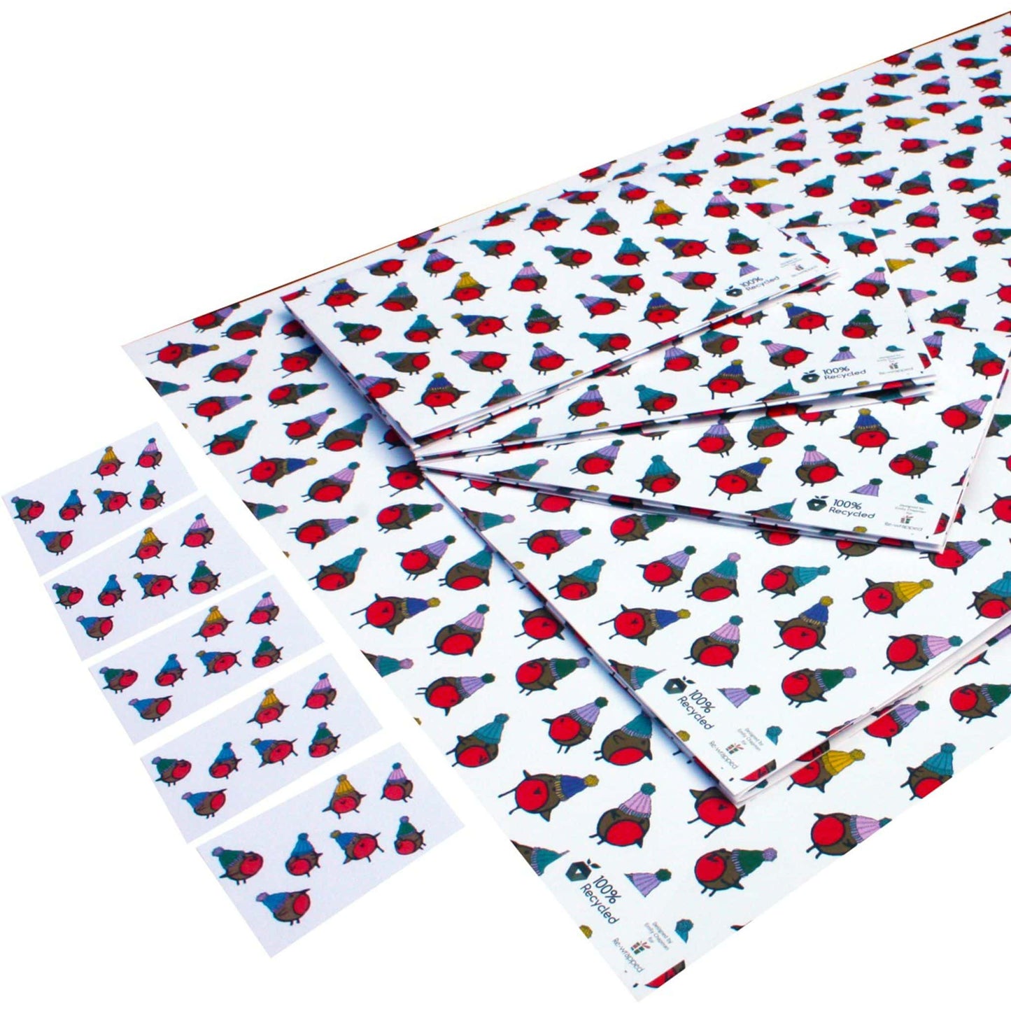 Christmas Robin and Hats - eco-friendly wrapping paper pack