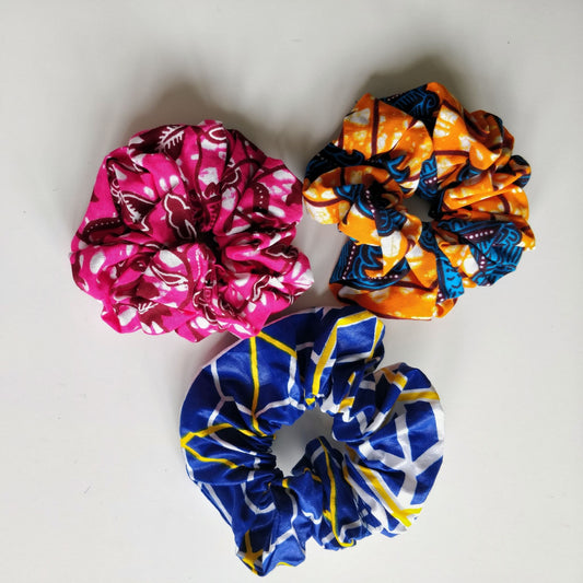 Colourful Scrunchies Changing Lives  Set of 3 - African iris +orange and blue + pink