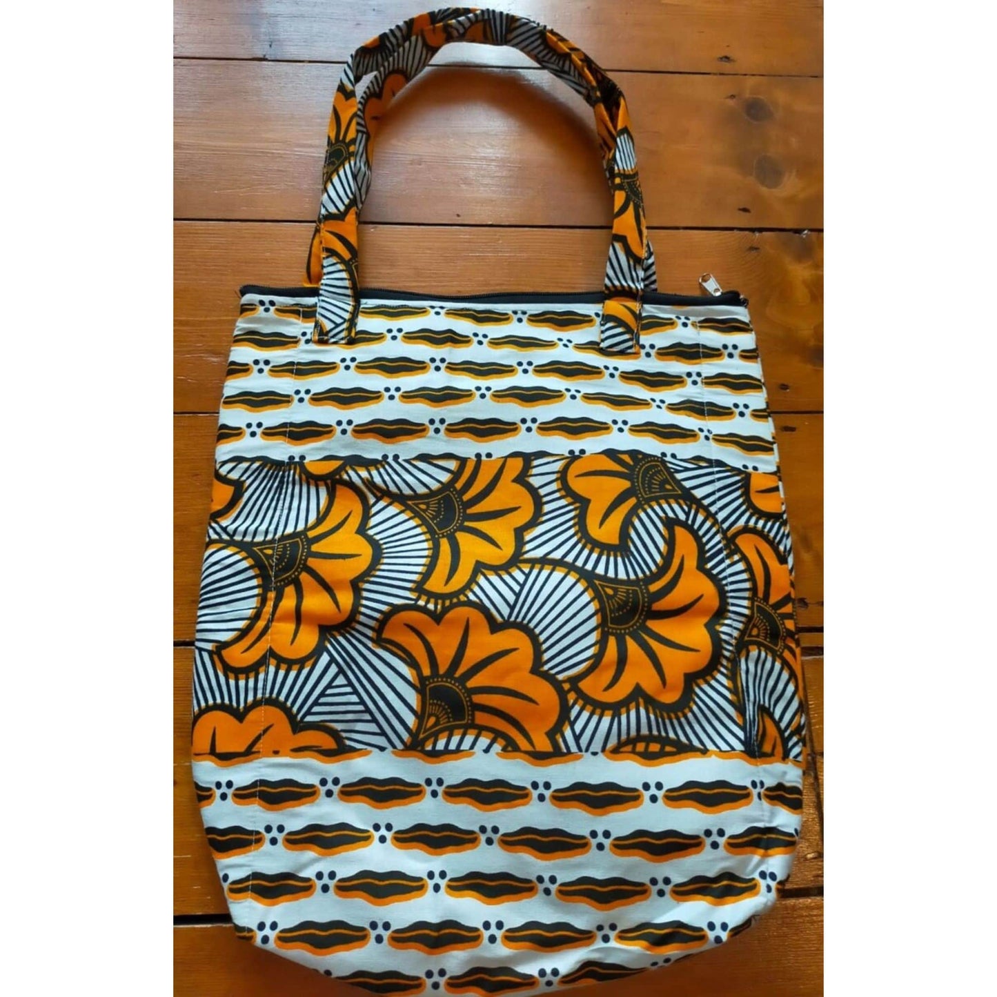 Colourful Zip Tote Bag Changing Lives - orange flower