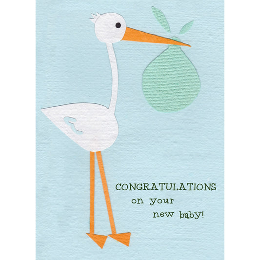 Congratulations stork - handmade and recycled new baby card