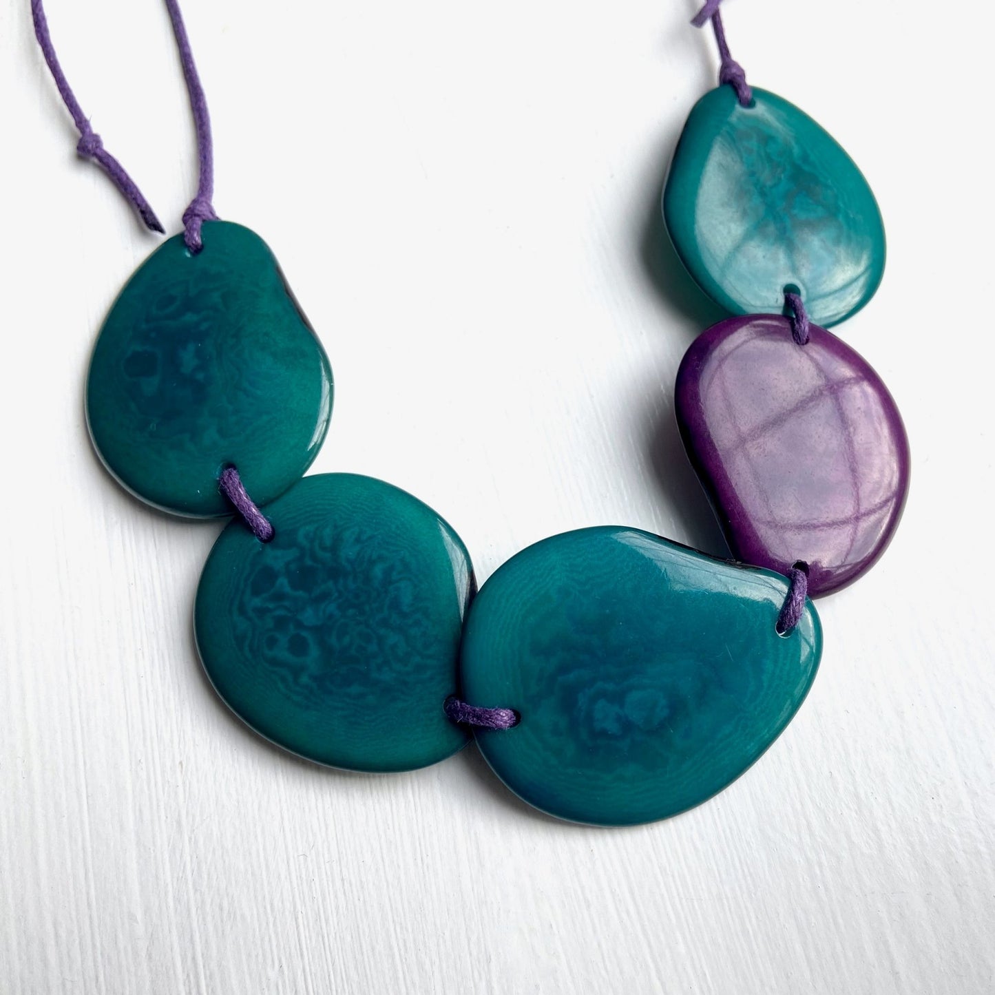 Ethical & Handmade Necklace - purple and teal bead close up