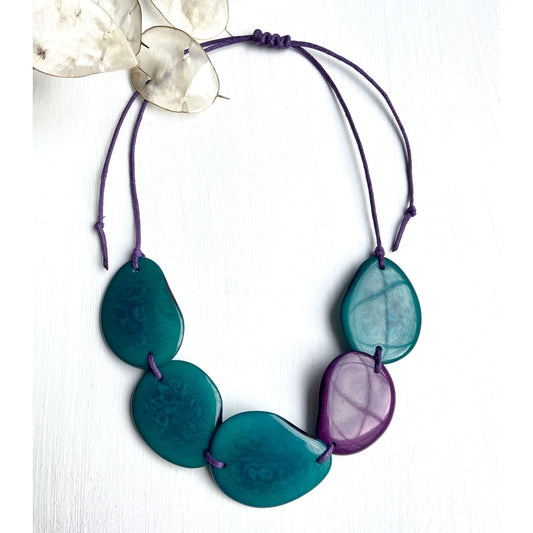 Ethical & Handmade Necklace - purple and teal bead