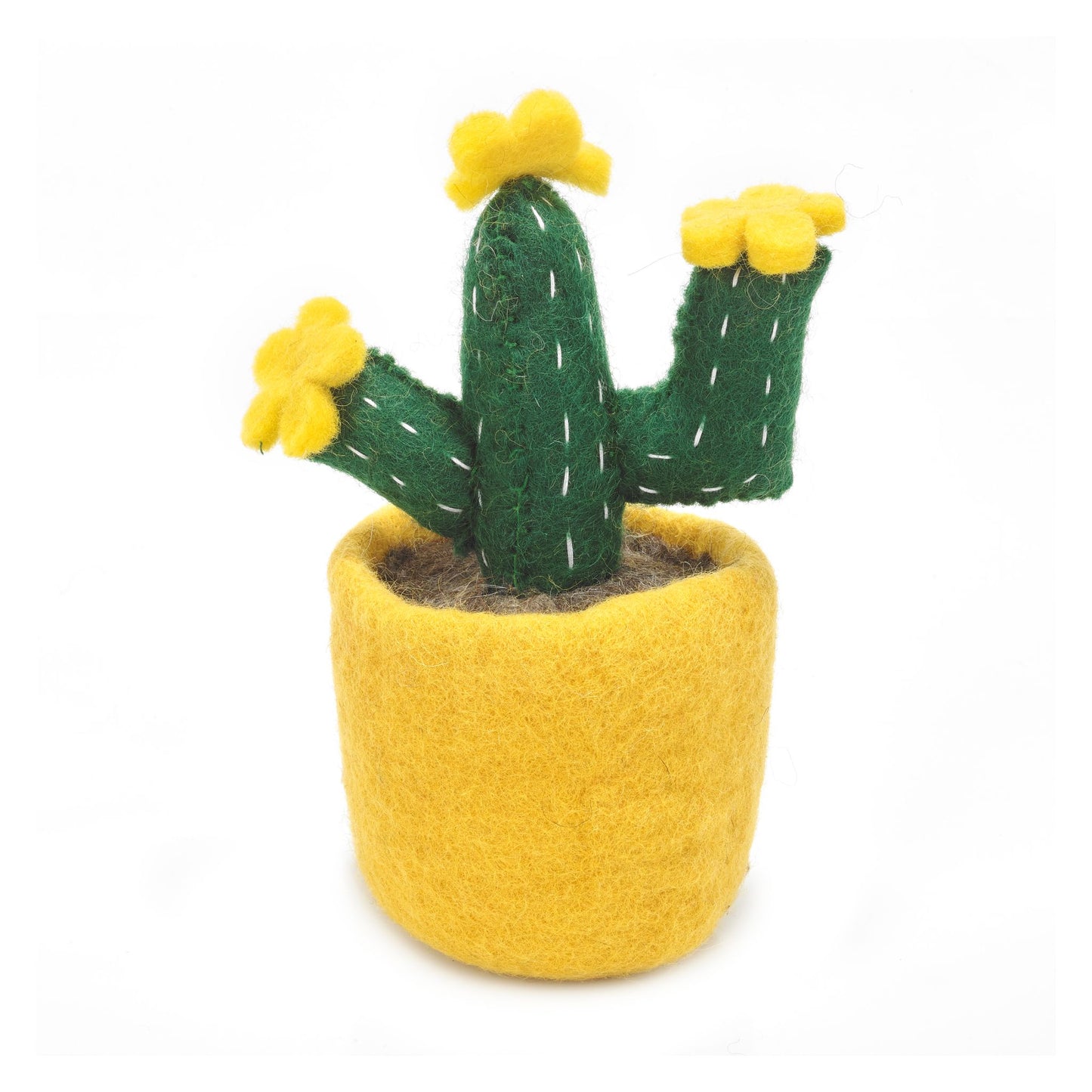 Fair Trade Hand Felted Cactus  Yellow Bloom