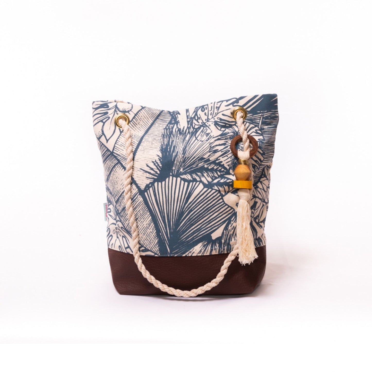 Fair Trade Tote Bag - navy tropical leaf print
