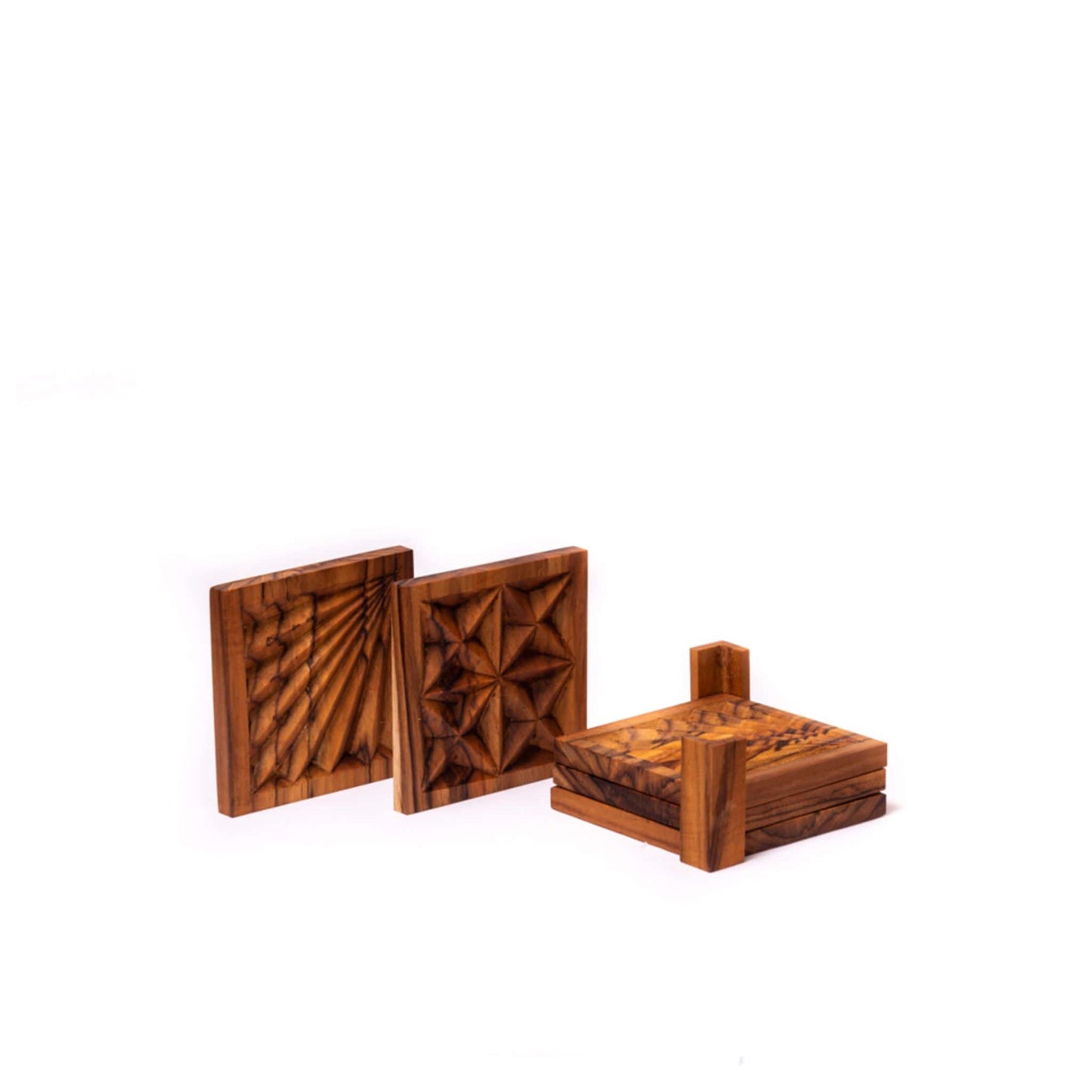 Fair Trade wooden coaster set with stand