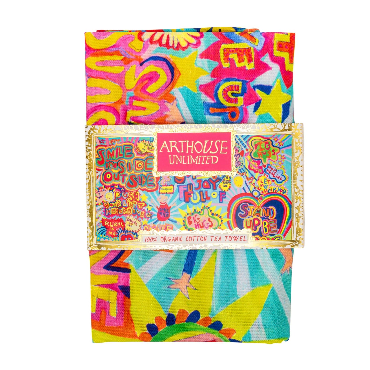 Full of Joy  Organic Cotton Tea Towel in packaging from ARTHOUSE Unlimited