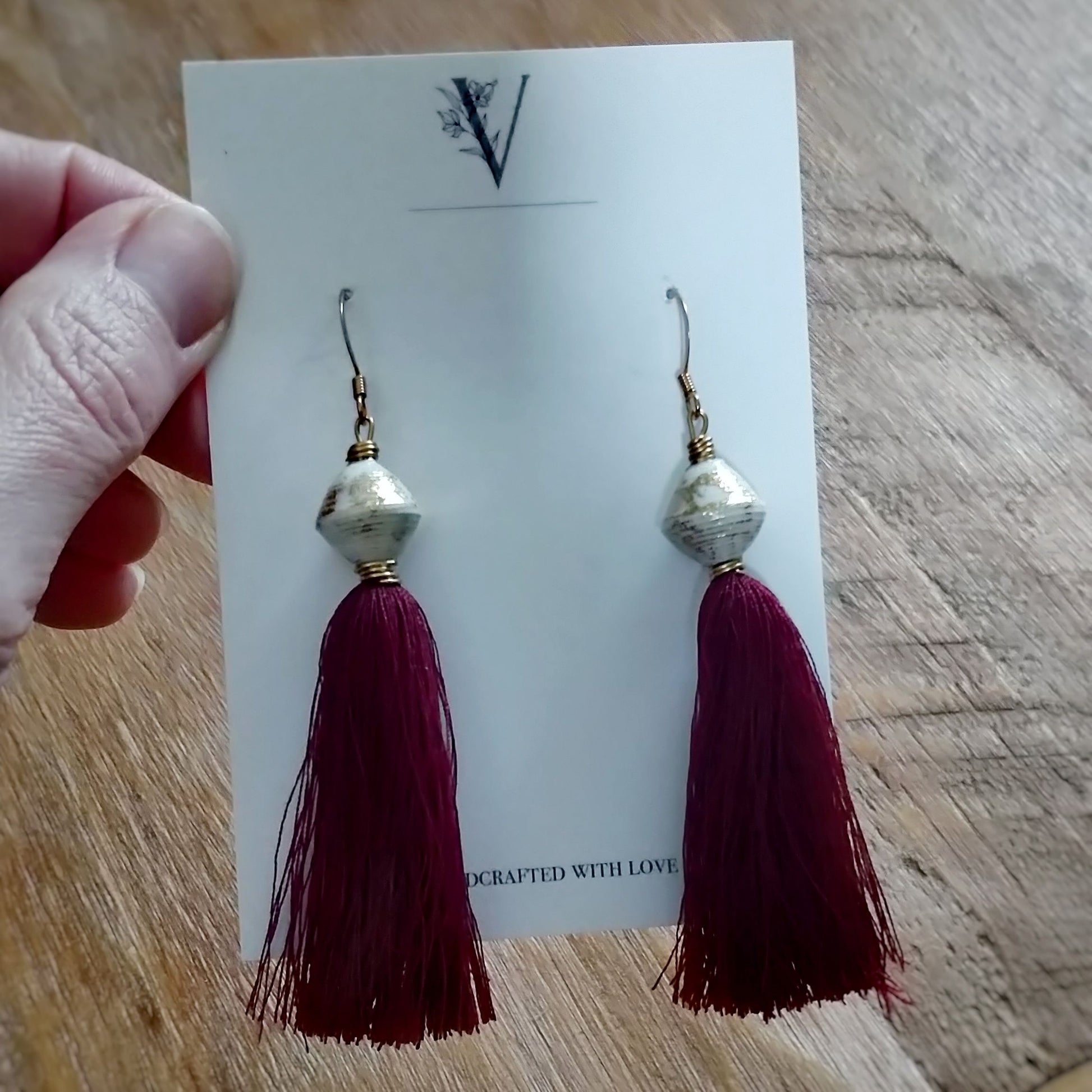 Golden Tassel Earrings  Empowering Women in Uganda - red in packaging