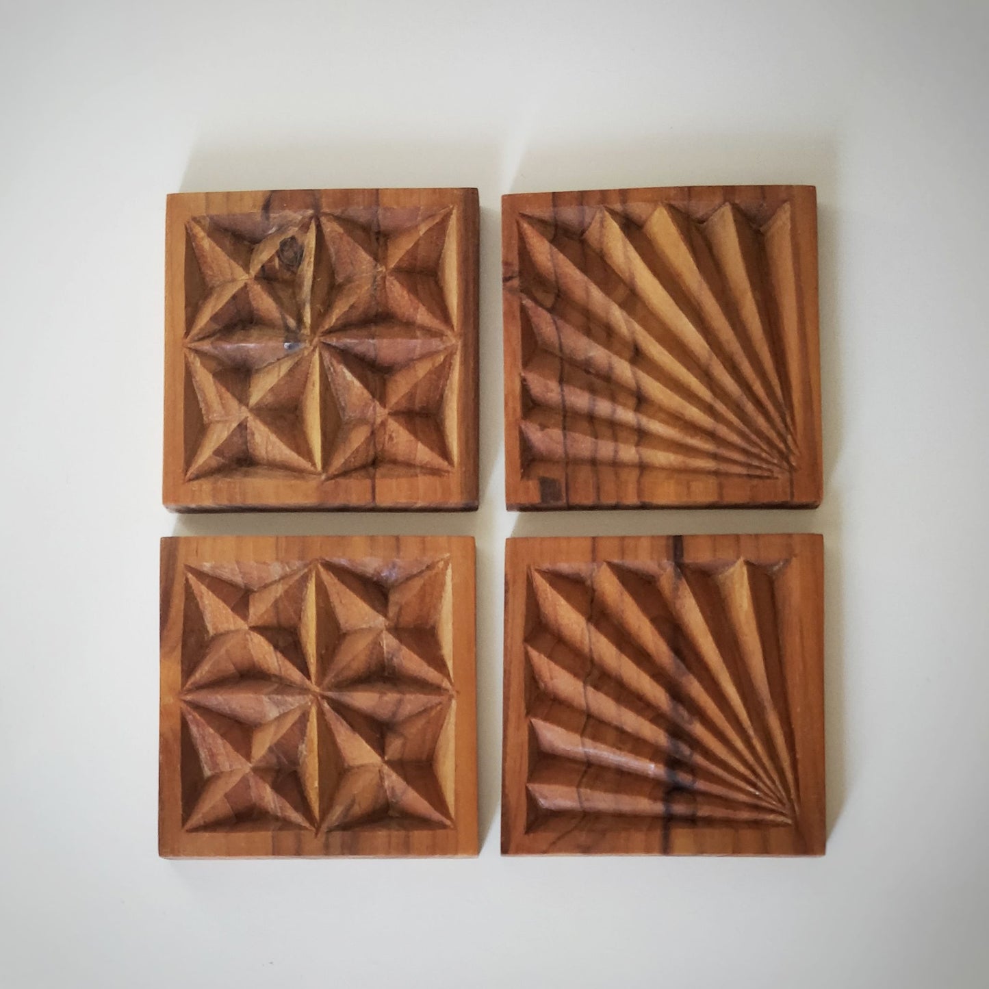 Hand Carved Wooden Coaster Set