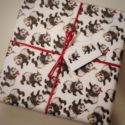 Hand Gift Wrap - Christmas Pandas & Hats