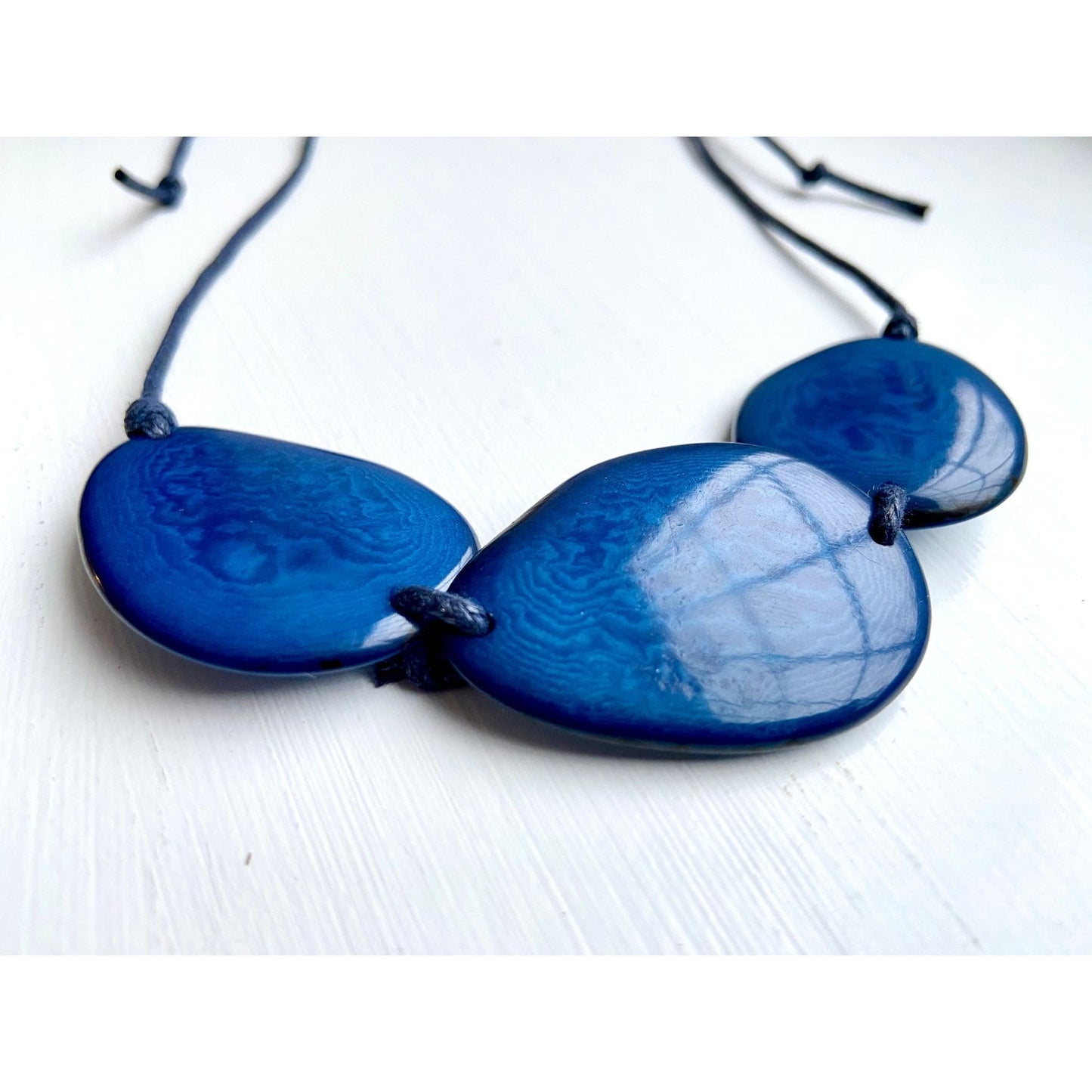 Handmade Ethical Bead Necklace _ Deep Blue Trio - close up