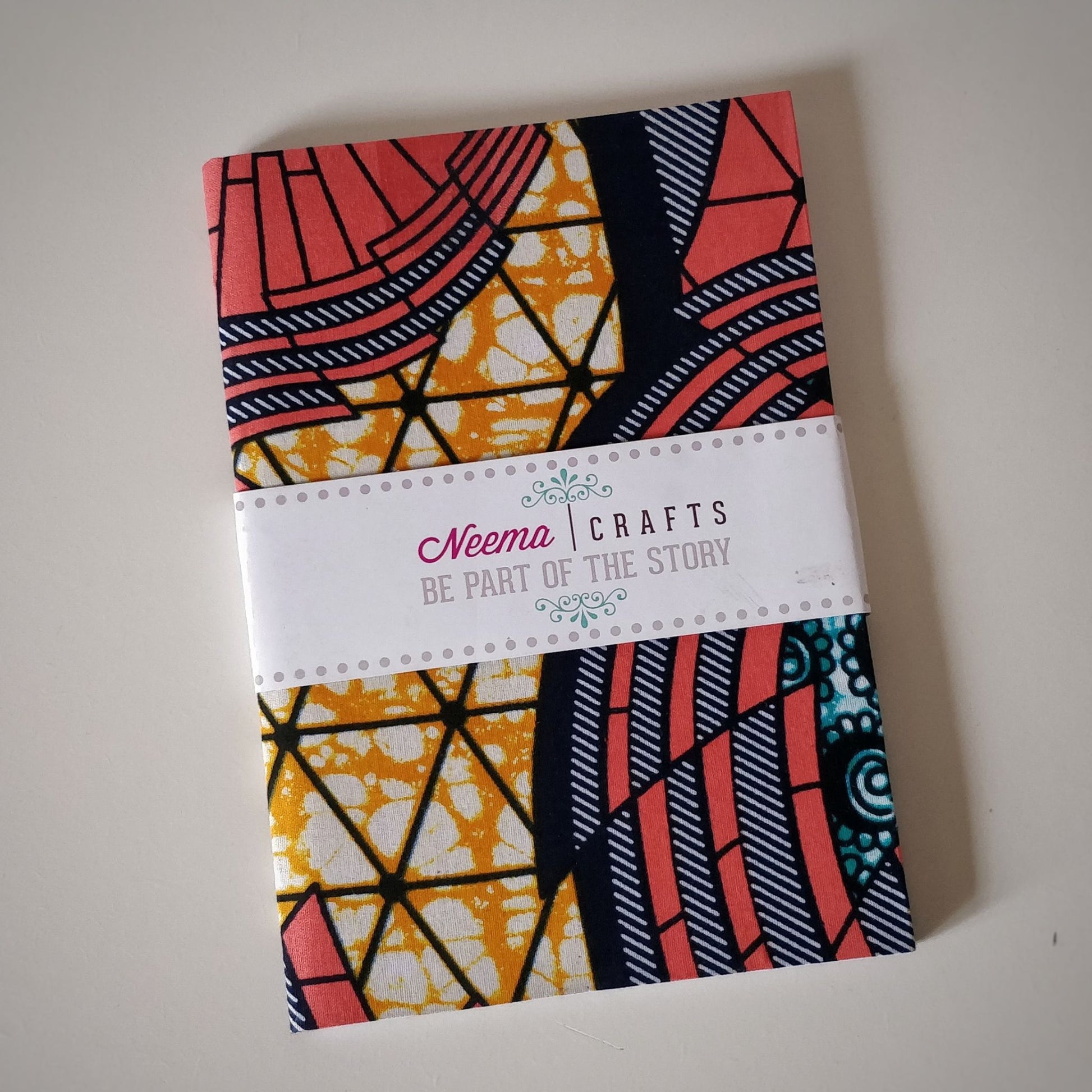 Handmade and Fair Trade Fabric-Bound Notebook - geometric blue and orange