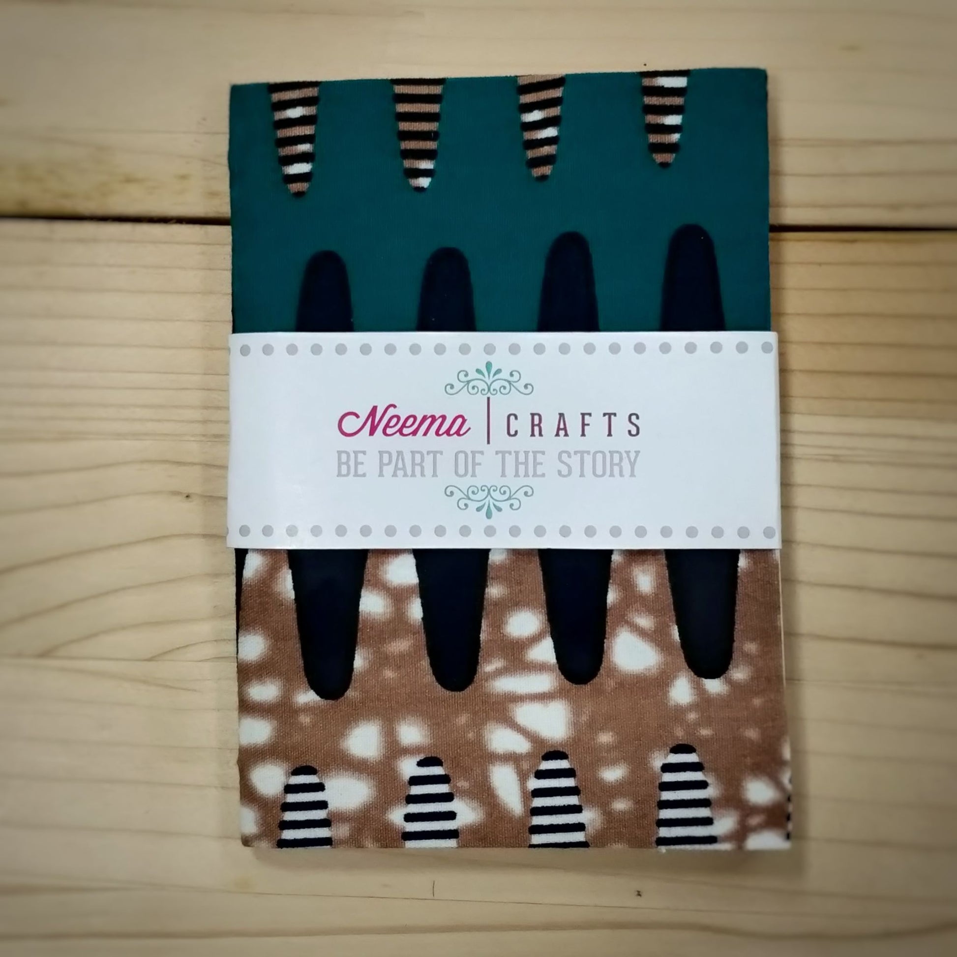 Handmade and Fair Trade Small Fabric-Bound Notebook - wavy green stripe