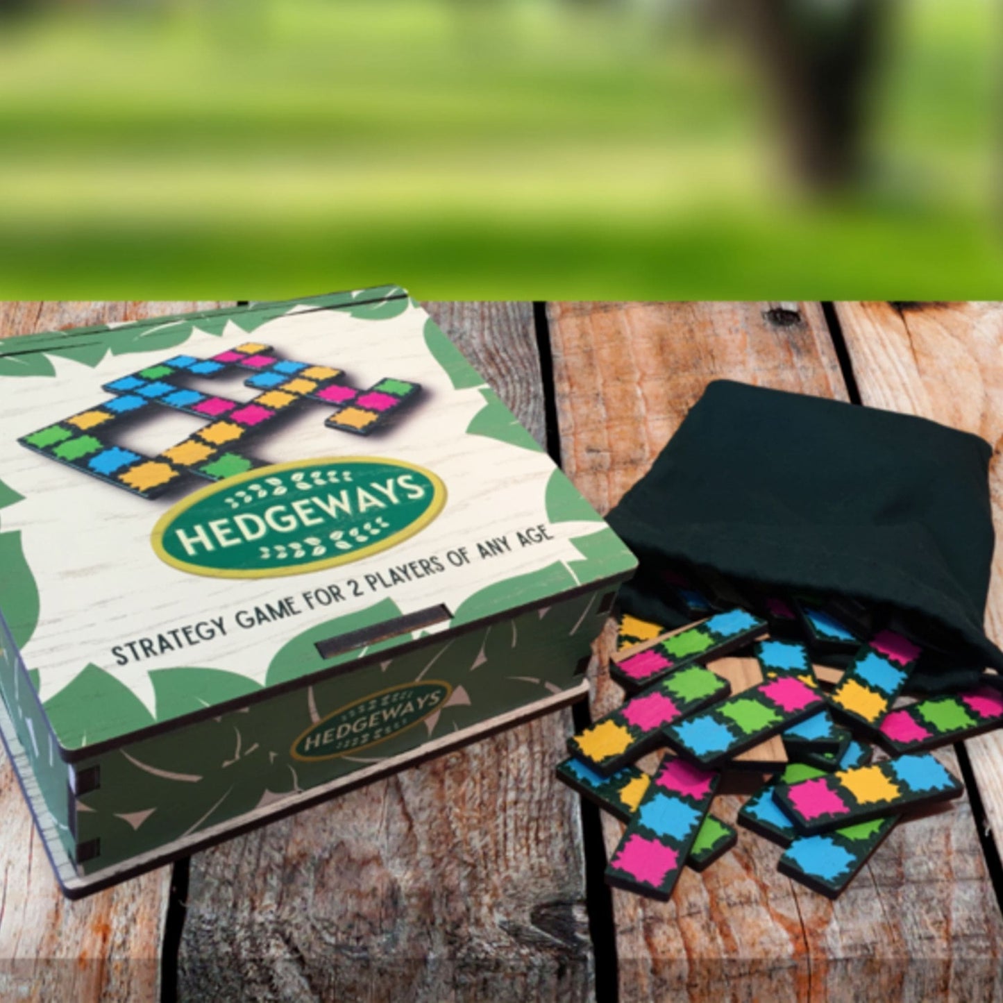 Hedgeways Strategy Game - box and wooden tiles