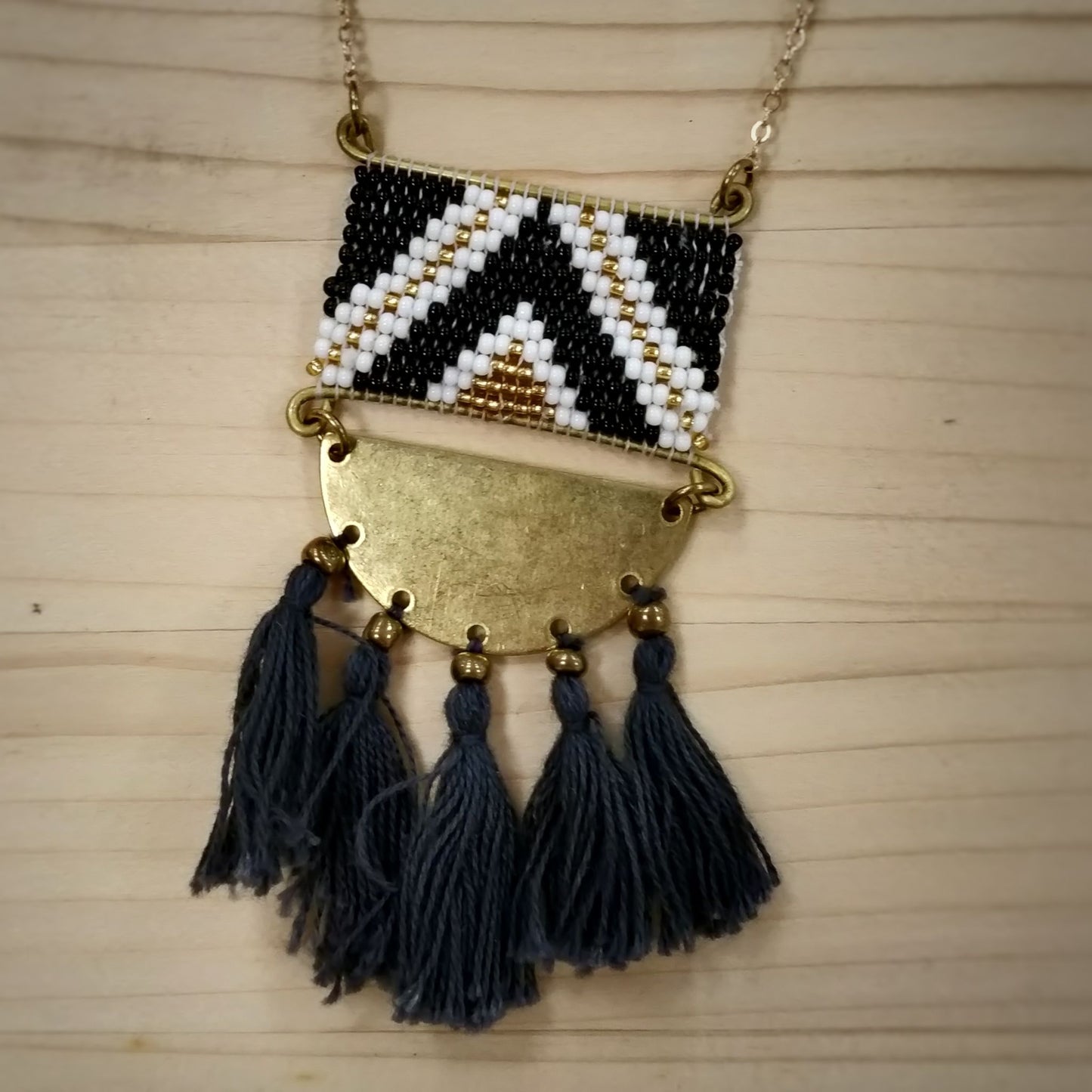 Izazi Black and Gold Beaded Necklace with Fringe - Handmade and Fair Trade - decoration