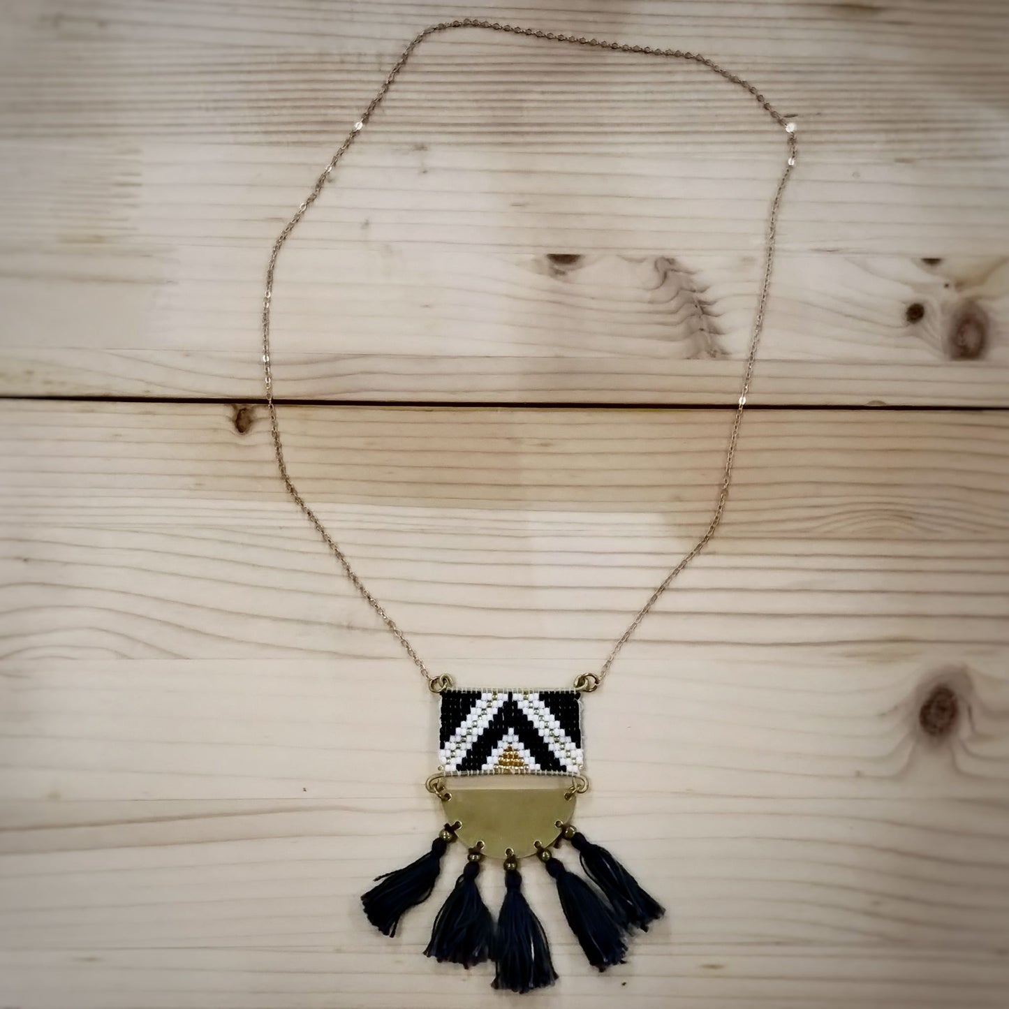 Izazi Black and Gold Beaded Necklace with Fringe - Handmade and Fair Trade