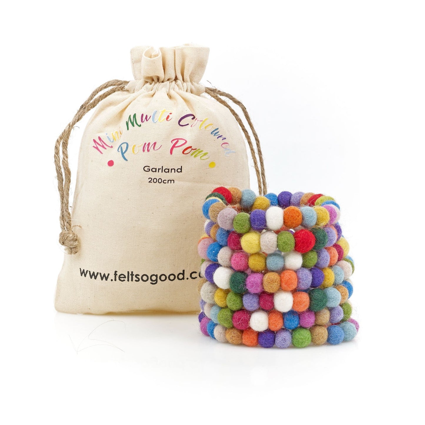 Mini Multi-Coloured Pompom Garland - handmade felt