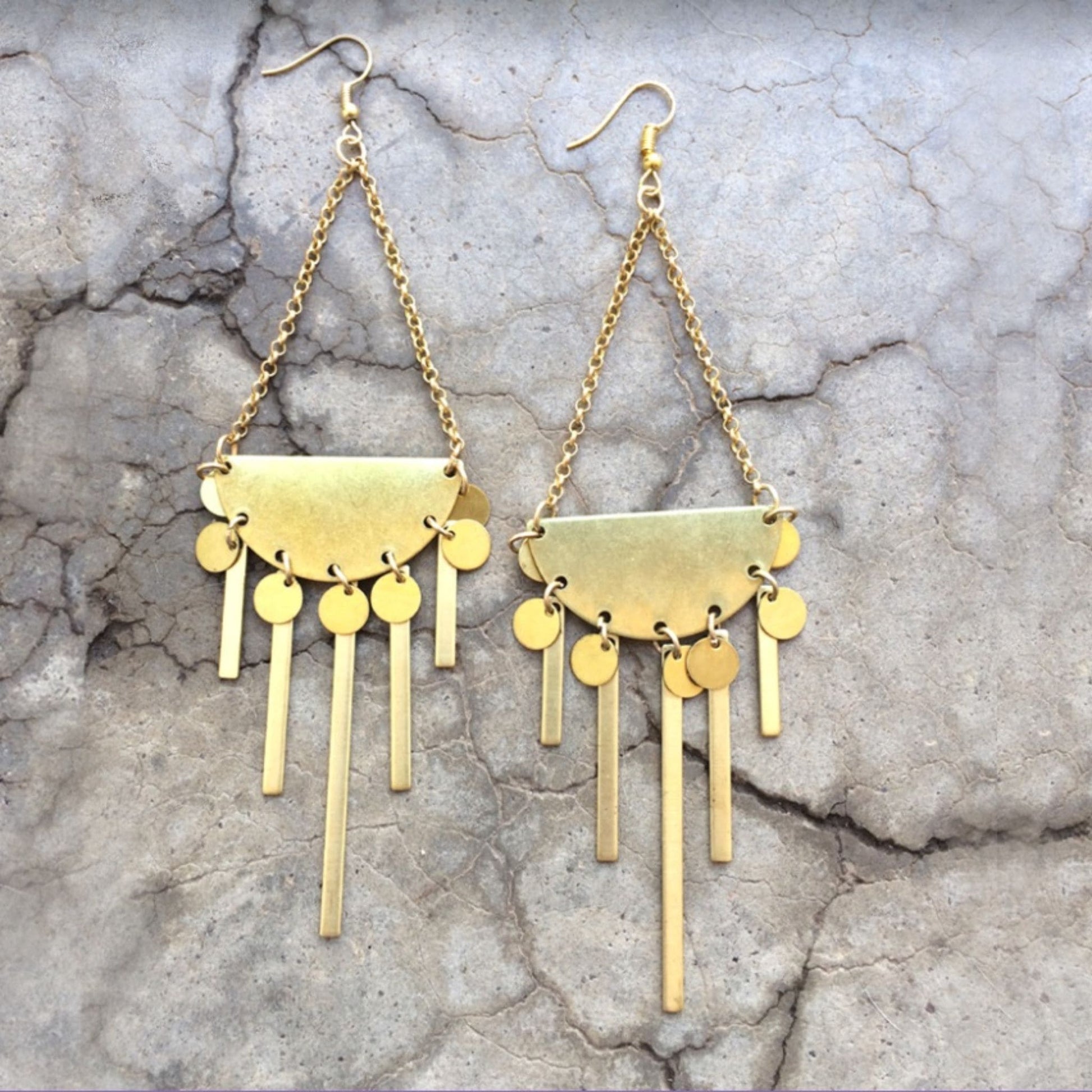 Moon and Bars Brass Earrings  Handmade and Fair Trade