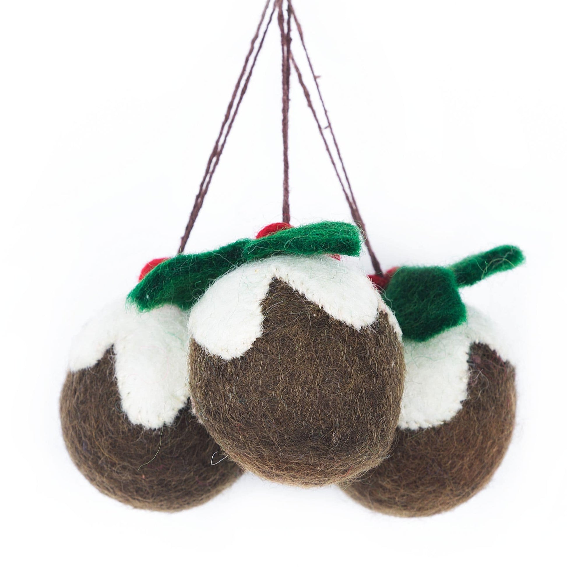 Needle Felt Christmas Tree Decorations  Christmas Pudding Baubles - group