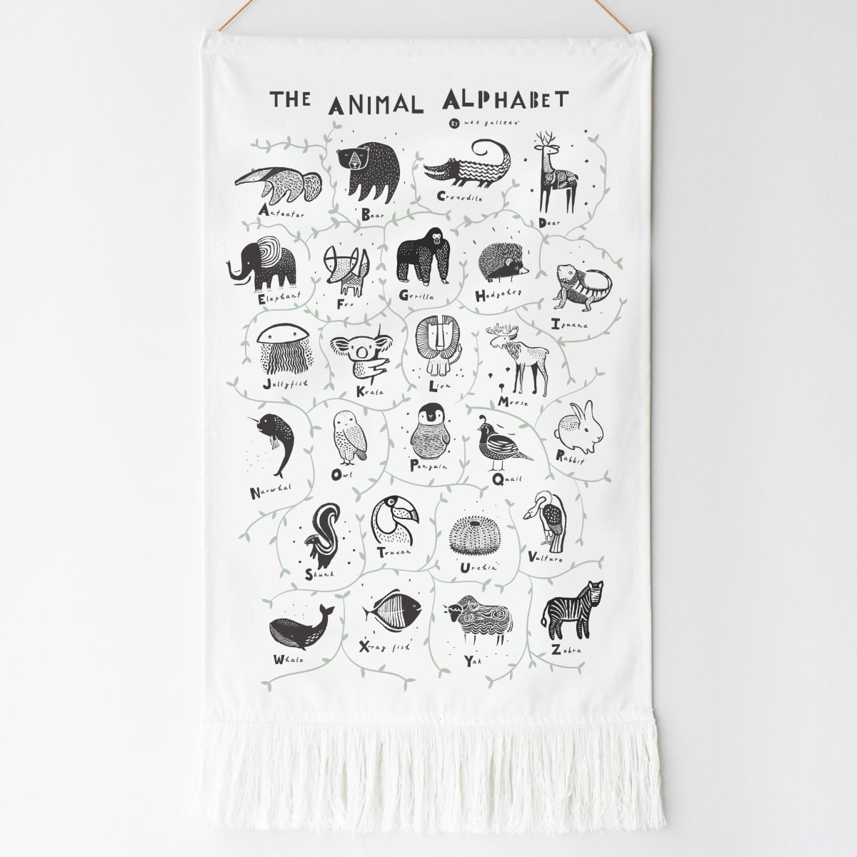 Organic cotton animal alphabet wall hanging from Wee Gallery