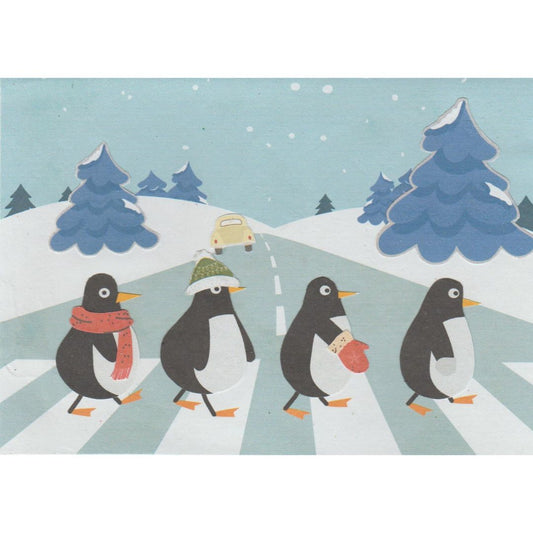 Penguin Beatles - handmade and recycled festive card-min
