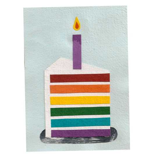 Rainbow Cake - Handmade Birthday Card from Recycled Materials