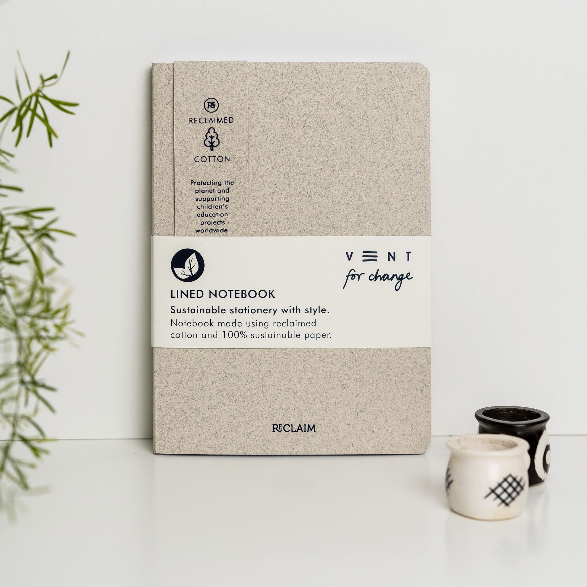 Reclaimed Cotton A5 Notebook - pearl front