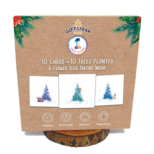 Recycled Christmas Card Box  10 Cards + 10 Trees Planted  Tree Wishes - box on log