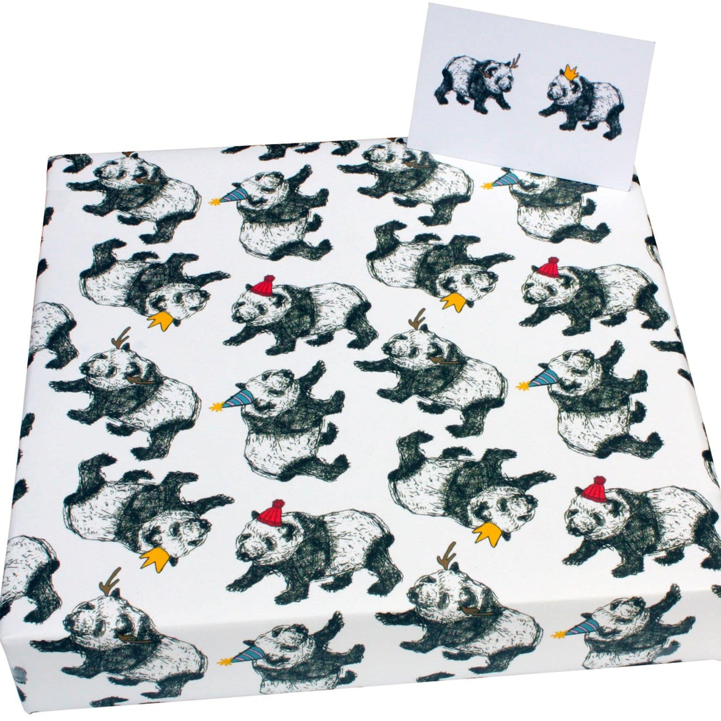 Recycled Christmas wrapping paper - pandas and hats