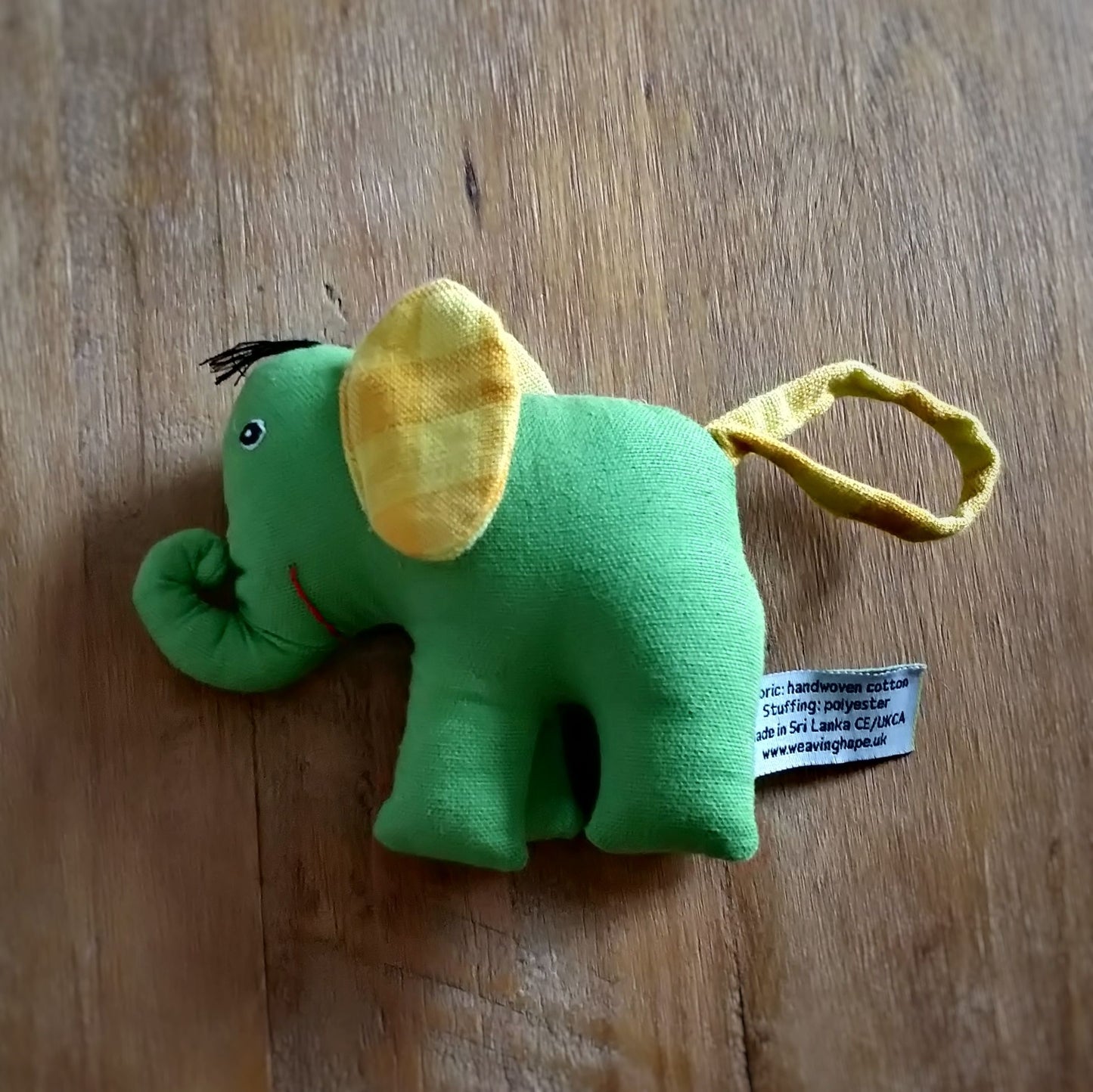 Small Elephant Soft Toy  Fair Trade - on wooden surface