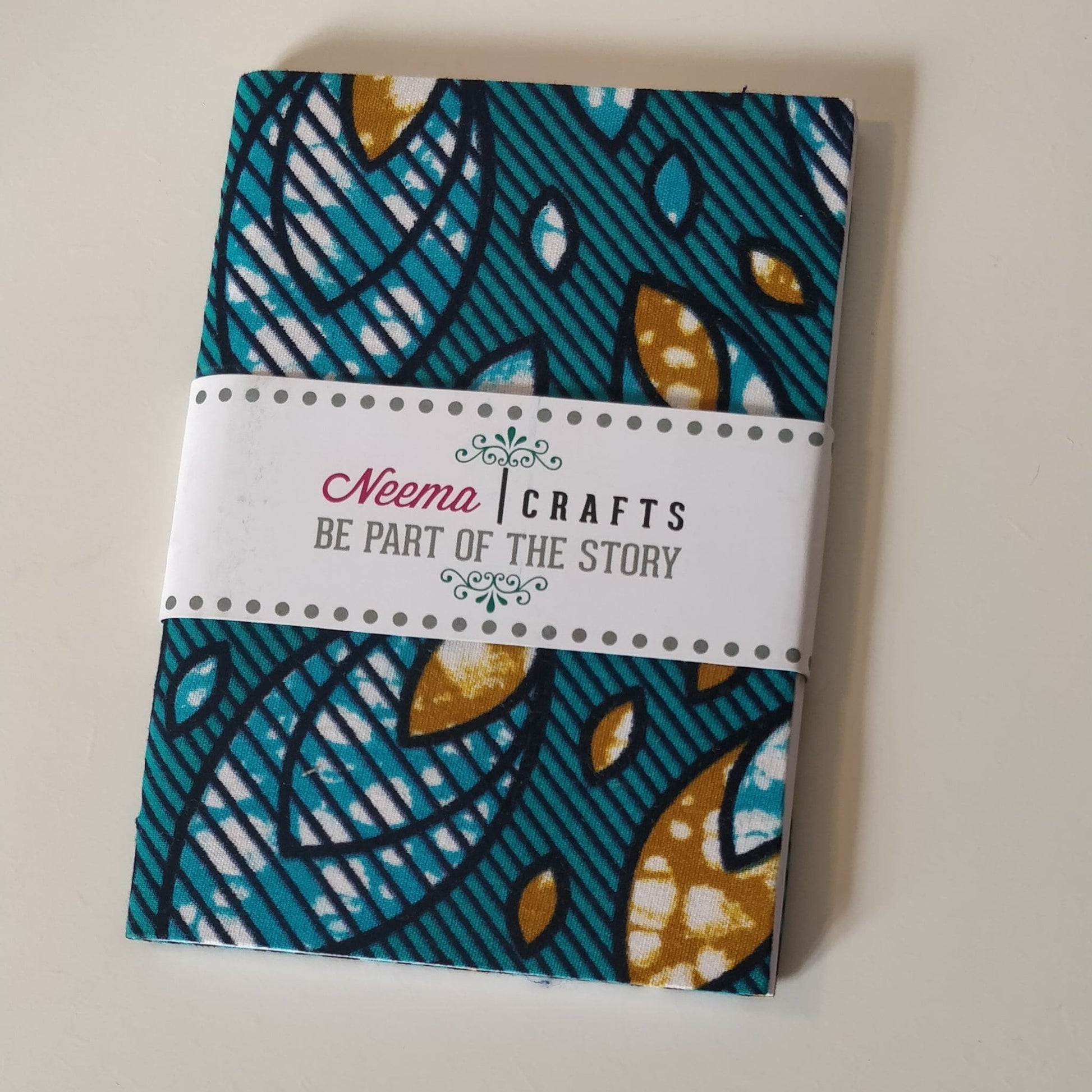 Handmade and Fair Trade Small Fabric-Bound Notebook - blue and gold