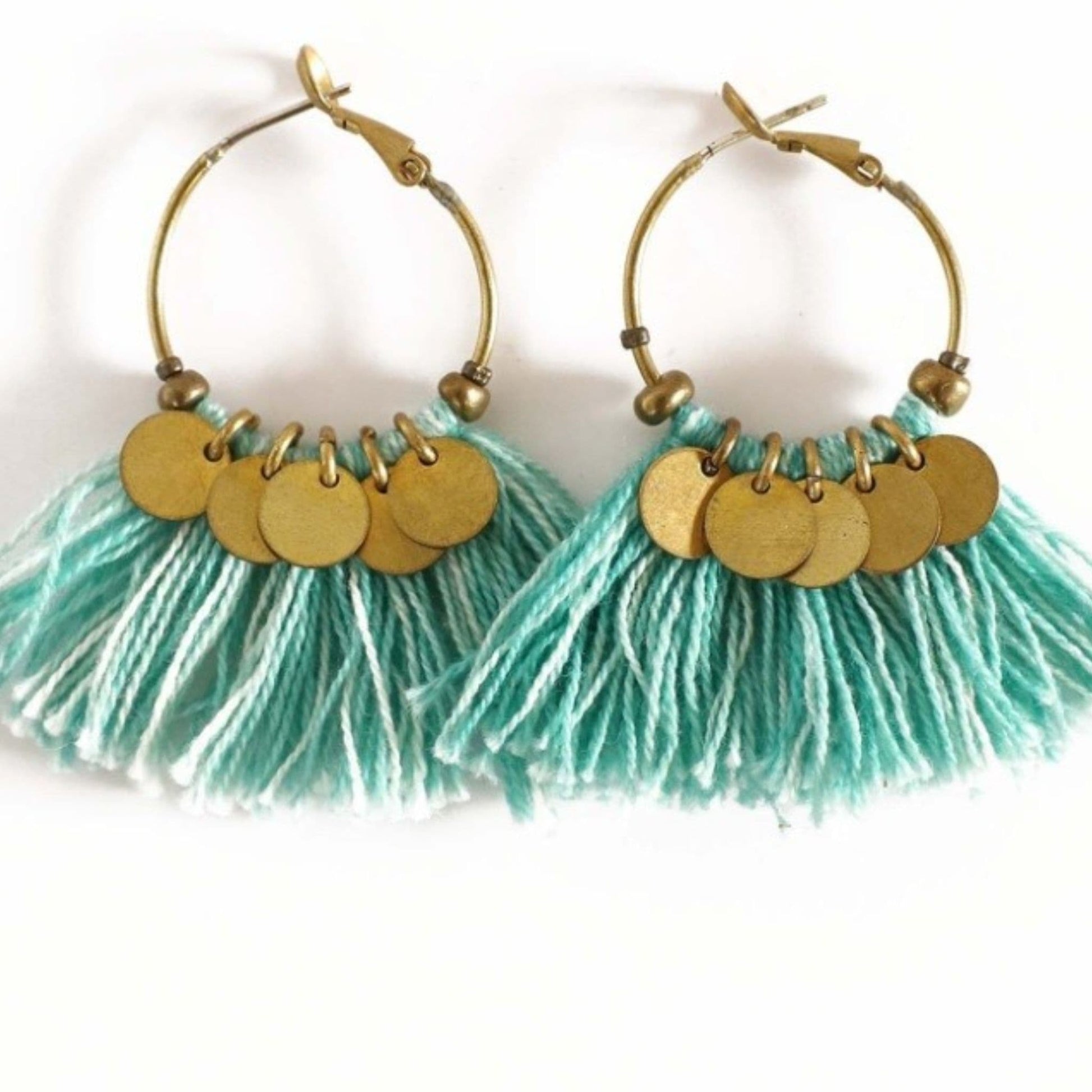 Tassel Earrings  Handmade and Fair Trade - blue tassel earrings on white background