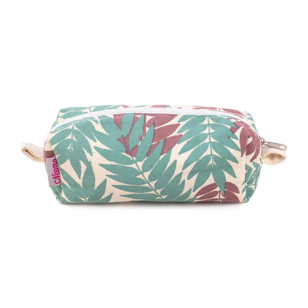 Handmade and Fair Trade Tropical Leaf-Print Pencil Case in cotton