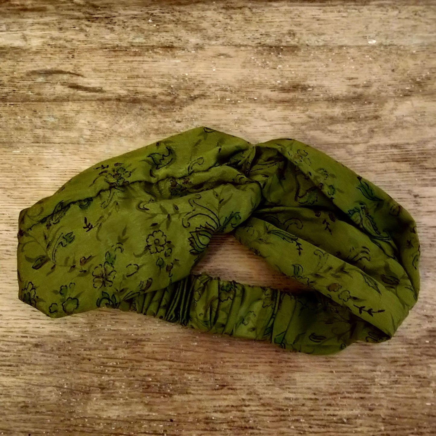 Turban Headband made from Upcycled Saris - green flat