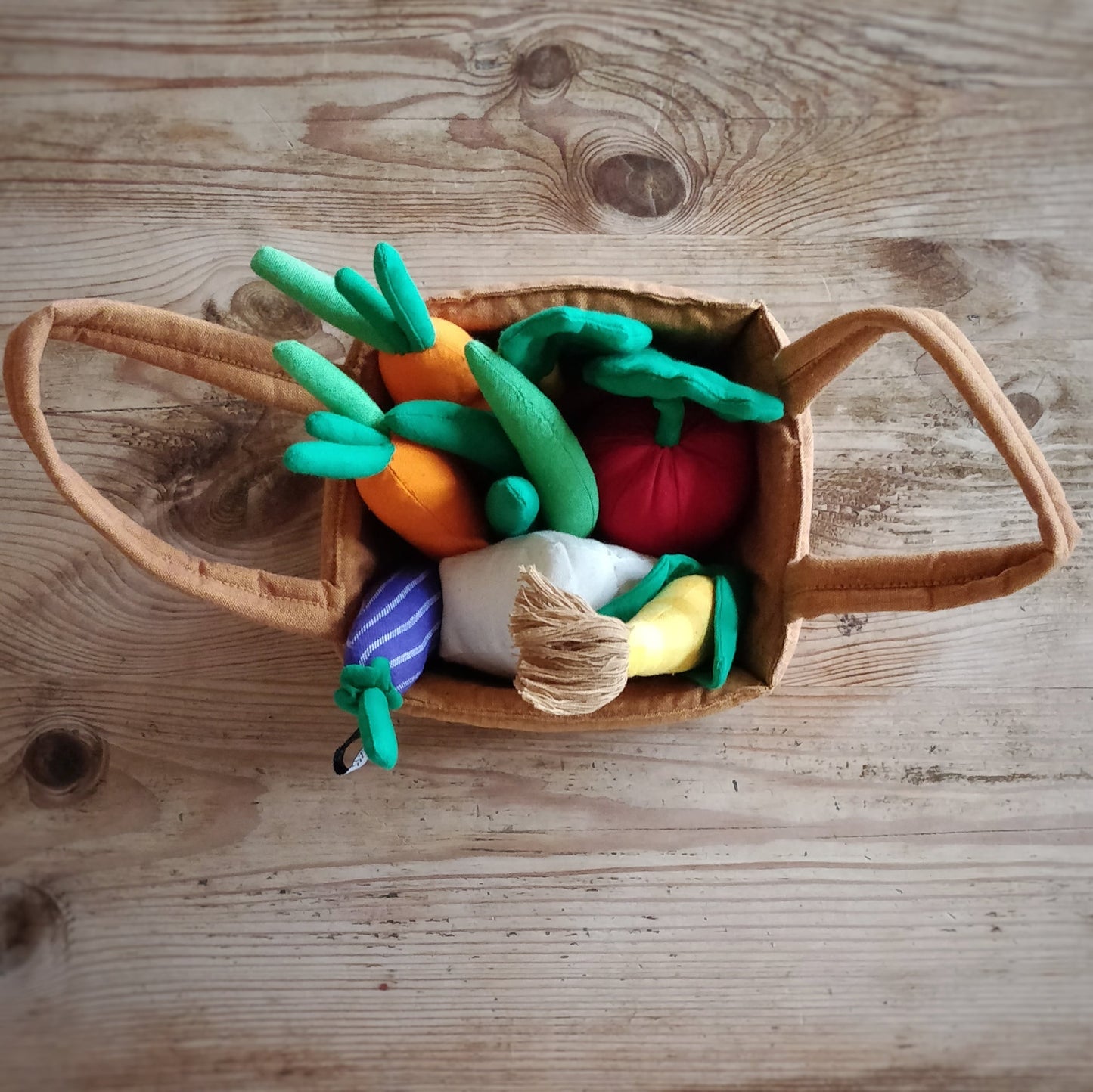 Vegan Toy Food Set  Fair Trade in basket from above