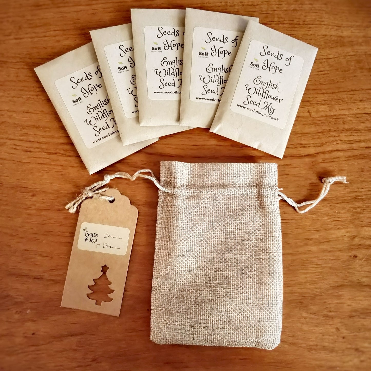 Wildflower Seed Gift Set - jute bag and five wildflower seed packets - Christmas gift set